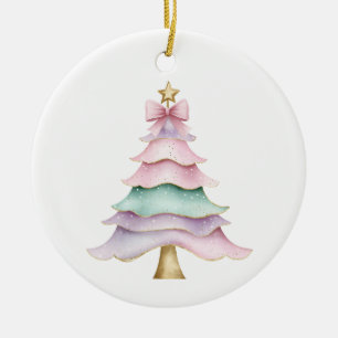 Pastel Pink Christmas Tree Ceramic Ornament