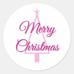 Pastel Pink Christmas Tree Classic Round Sticker