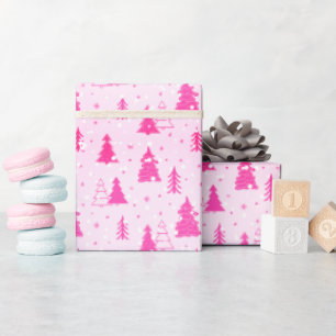Pastel Pink Christmas Tree Falling Snow elegant Wrapping Paper
