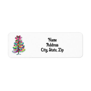 Pastel Pink Christmas Tree Holiday Return Address Label