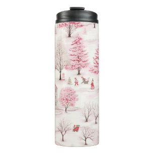 PASTEL PINK CHRISTMAS WINTER SCENE THERMAL TUMBLER