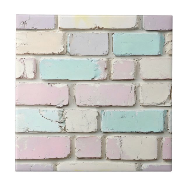 Pastel Pink Colour Brick Pattern Ceramic Tile (Front)