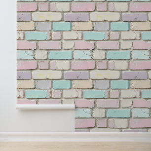 Pastel Pink Colour Brick Pattern Wallpaper