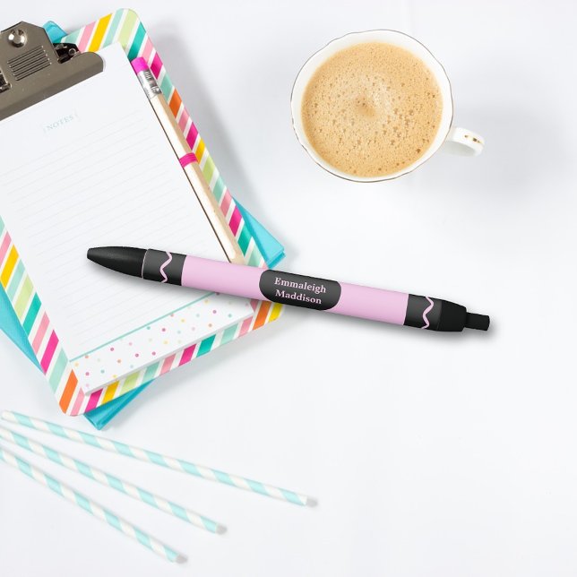 Pastel Pink Colour Crayon Wrap Monogram Black Ink Pen (Creator Uploaded)