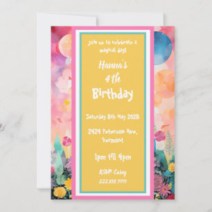 Pastel Pink Colourful Magical Castle Invitation