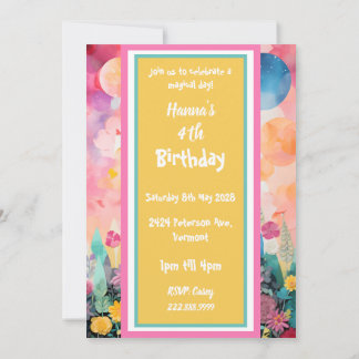 Pastel Pink Colourful Magical Castle Invitation