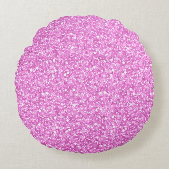 Pastel Pink Colours Faux Glitter & Sparkles Print Round Cushion (Front)