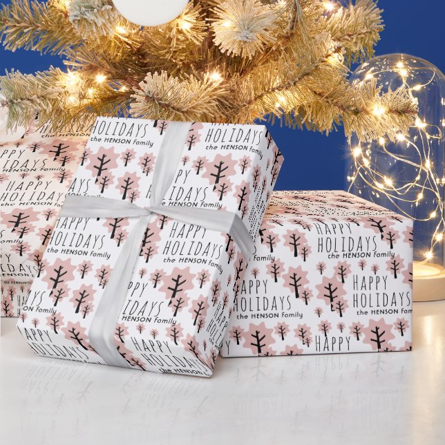 Pastel Pink Cookie Star Trees Pattern Christmas Wrapping Paper (Holidays)