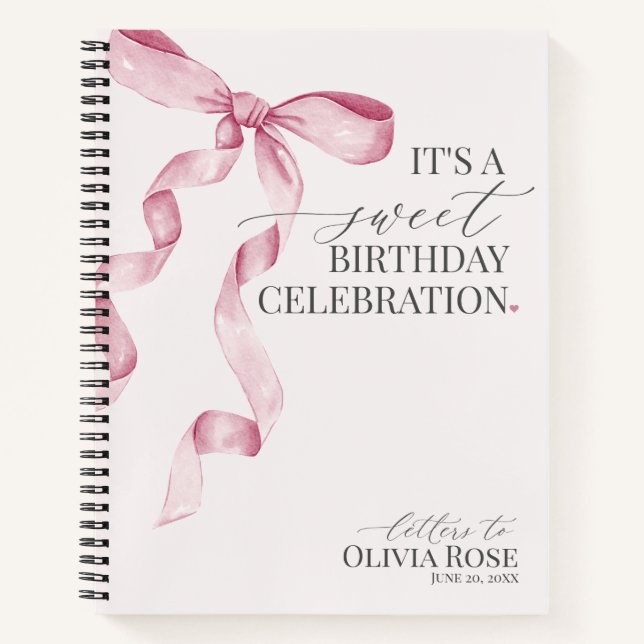 Pastel Pink Coquette Bow Letters to Birthday Girl Notebook (Front)