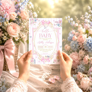 Pastel Pink Coquette Floral Girl Baby Shower Invitation