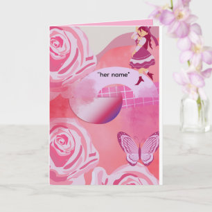 - Pastel Pink Coquette Girl  Folded Greeting Card