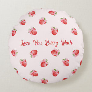 Pastel Pink Coquette Strawberry Personalized Round Cushion
