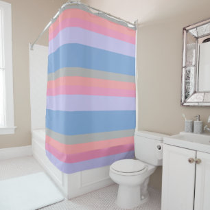 pastel pink coral grey blue purple colour block shower curtain