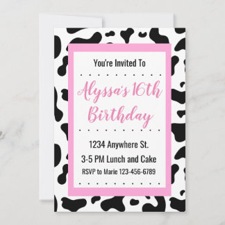 Pastel Pink Cow Print Party Invitation