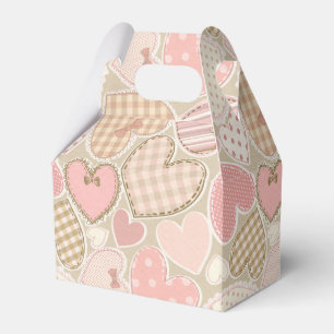 Pastel Pink Craft Textile Hearts Pattern Favour Box