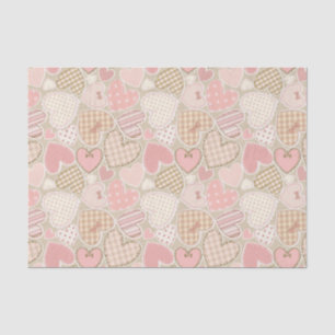 Pastel Pink Craft Textile Hearts Pattern Tissue Paper