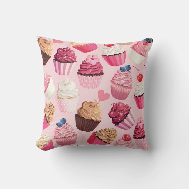 Pastel Pink Cupcakes: Vintage Pattern. Cushion (Front)