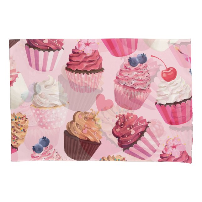 Pastel Pink Cupcakes: Vintage Pattern. Pillowcase (Front)