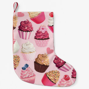 Pastel Pink Cupcakes: Vintage Pattern. Small Christmas Stocking