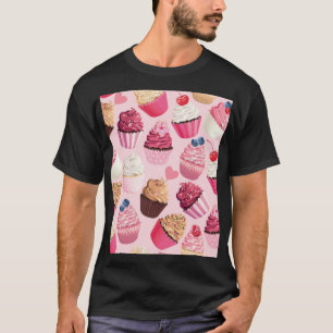 Pastel Pink Cupcakes: Vintage Pattern. T-Shirt