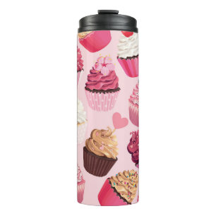 Pastel Pink Cupcakes: Vintage Pattern. Thermal Tumbler