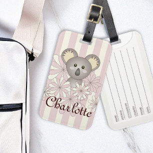Pastel Pink Cute Baby Koala Girl Kids Luggage Tag