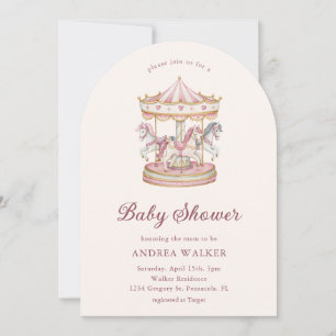 Pastel Pink Cute Carousel Girl Baby Shower Arch  Invitation
