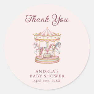 Pastel Pink Cute Carousel Girl Baby Shower Classic Round Sticker
