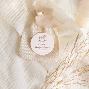 Pastel Pink Cute Carousel Girl Baby Shower Classic Round Sticker
