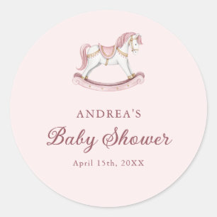 Pastel Pink Cute Carousel Girl Baby Shower Classic Round Sticker