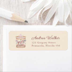 Pastel Pink Cute Carousel Girl Baby Shower Return Address Label
