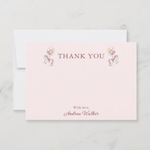 Pastel Pink Cute Carousel Girl Baby Shower Thank You Card