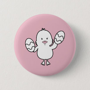 Pastel Pink Cute Easter Chick & Eggs Illustration 6 Cm Round Badge