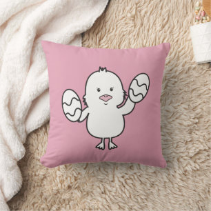Pastel Pink Cute Easter Chick & Eggs Illustration Cushion