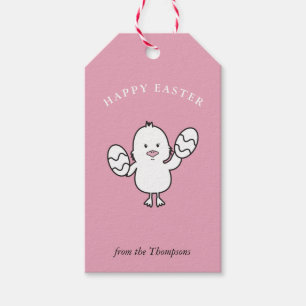 Pastel Pink Cute Easter Chick & Eggs Illustration Gift Tags