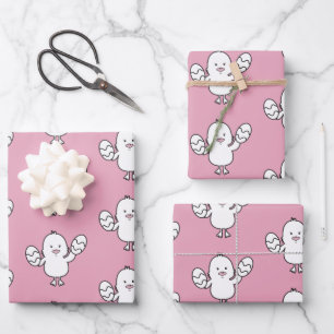 Pastel Pink Cute Easter Chick & Eggs Pattern Wrapping Paper Sheet