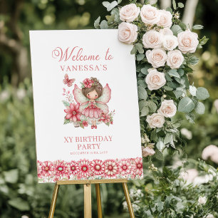 Pastel Pink Cute Fairy 1st Birthday Welcome Sign