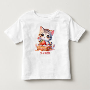 Pastel Pink Cute Kitten with Dessert Waffles Toddler T-Shirt