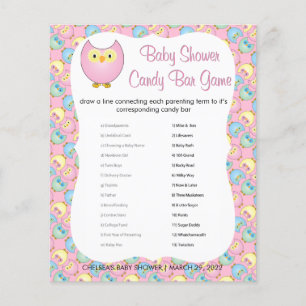 Pastel Pink Cute Owl Baby Shower Theme   Game Flyer
