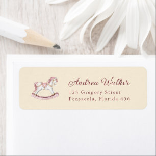 Pastel Pink Cute Rocking Horse Girl Baby Shower Return Address Label