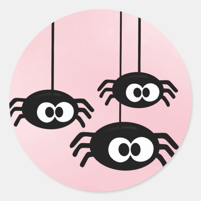 Pastel Pink Cute Spiders Halloween  Classic Round Sticker (Front)