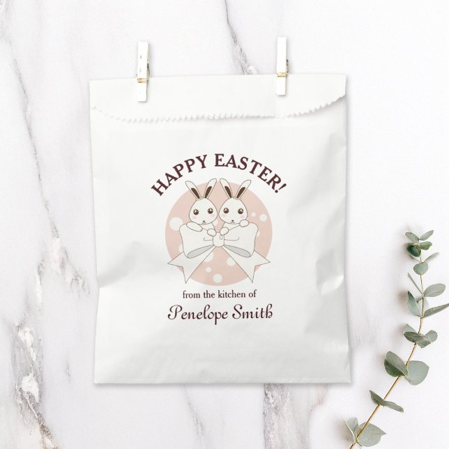 Pastel Pink Cute Twin Bunny Happy Easter Treat Favour Bag (Creator Uploaded)
