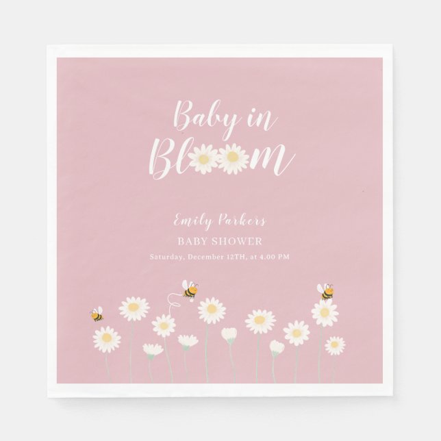 Pastel Pink Daisy Floral Baby In Bloom Shower Napkin (Front)