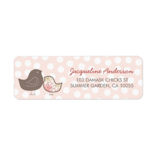 Pastel Pink Damask Chicks Girl Baby Shower Address Return Address Label