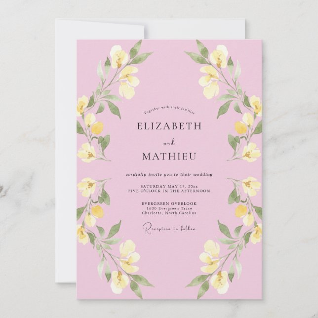 Pastel Pink Delicate Blossom Wedding Invitation (Front)