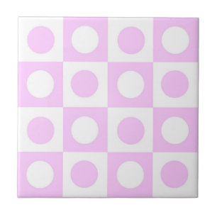 Pastel Pink Dots and Squares Pattern Ceramic Tile
