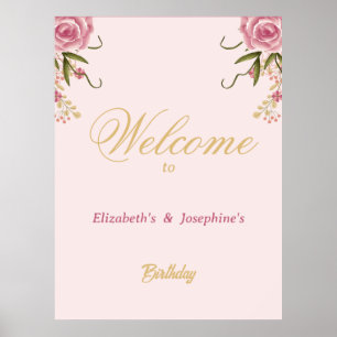 Pastel Pink Double Joint Twin Birthday Poster