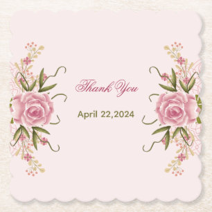 Pastel Pink Double Joint Twin Birthday Thank you Paper Coaster