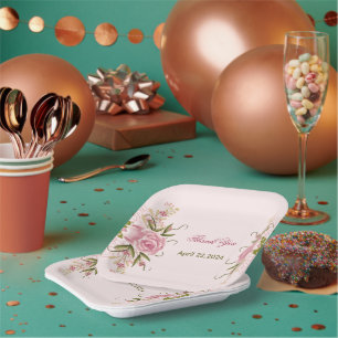 Pastel Pink Double Joint Twin Birthday Thank you Paper Plate