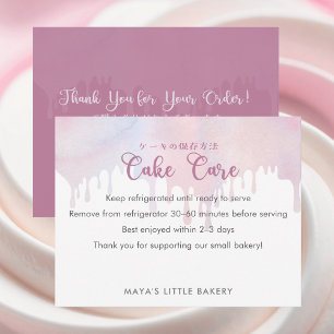 Pastel Pink Dripping Cake Care Instructions Thank You Card